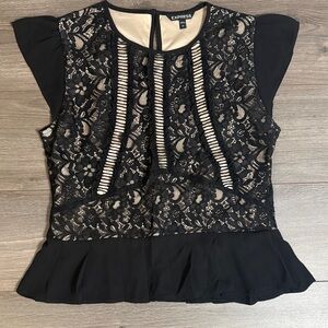Express Black Lace Blouse with Cream Accents